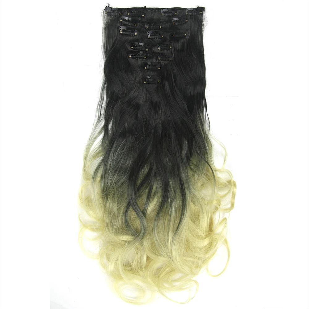 Soowee 7 шт./компл. длинные кудрявые синтетические волосы черные до синие светлые волосы Омбре волосы для наращивания клип для черных женщин Peruca