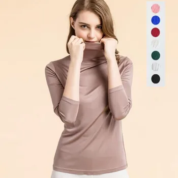 

Women's 50% Silk 50% Viscose Stretchy Turtle Neck Base Layer T-Shirts Long Sleeve HY109