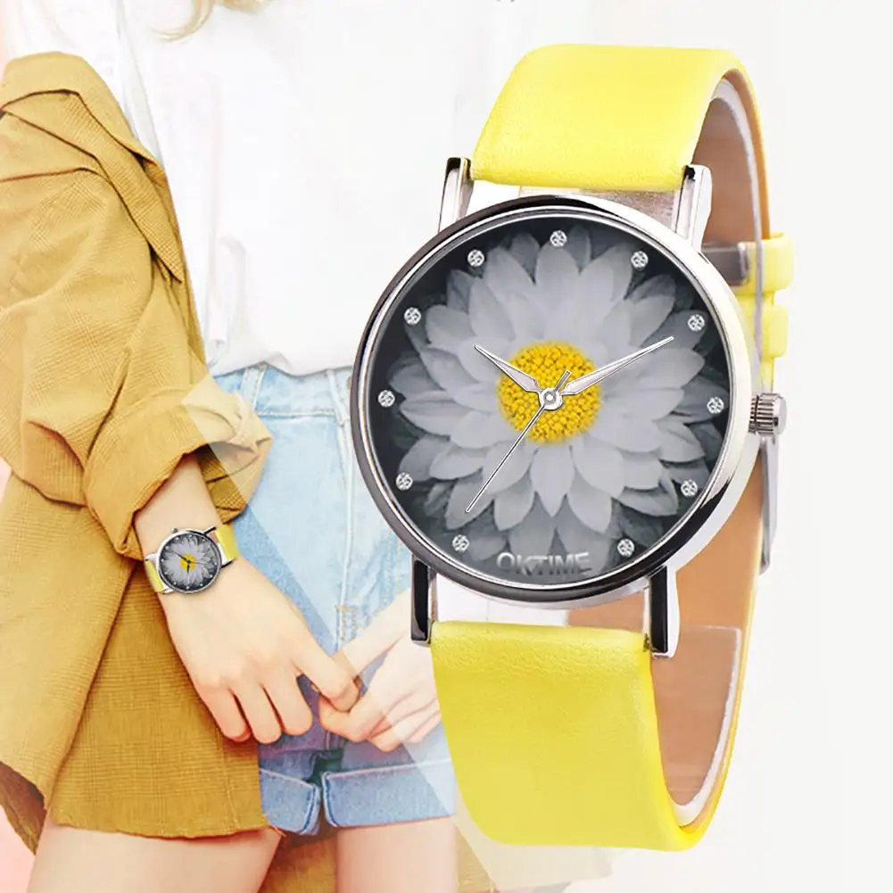

Fashion Women Lotus Flower Buckle Analog Clock Faux Leather men Quartz Wrist Watch Unisex Bracelet Party Gift