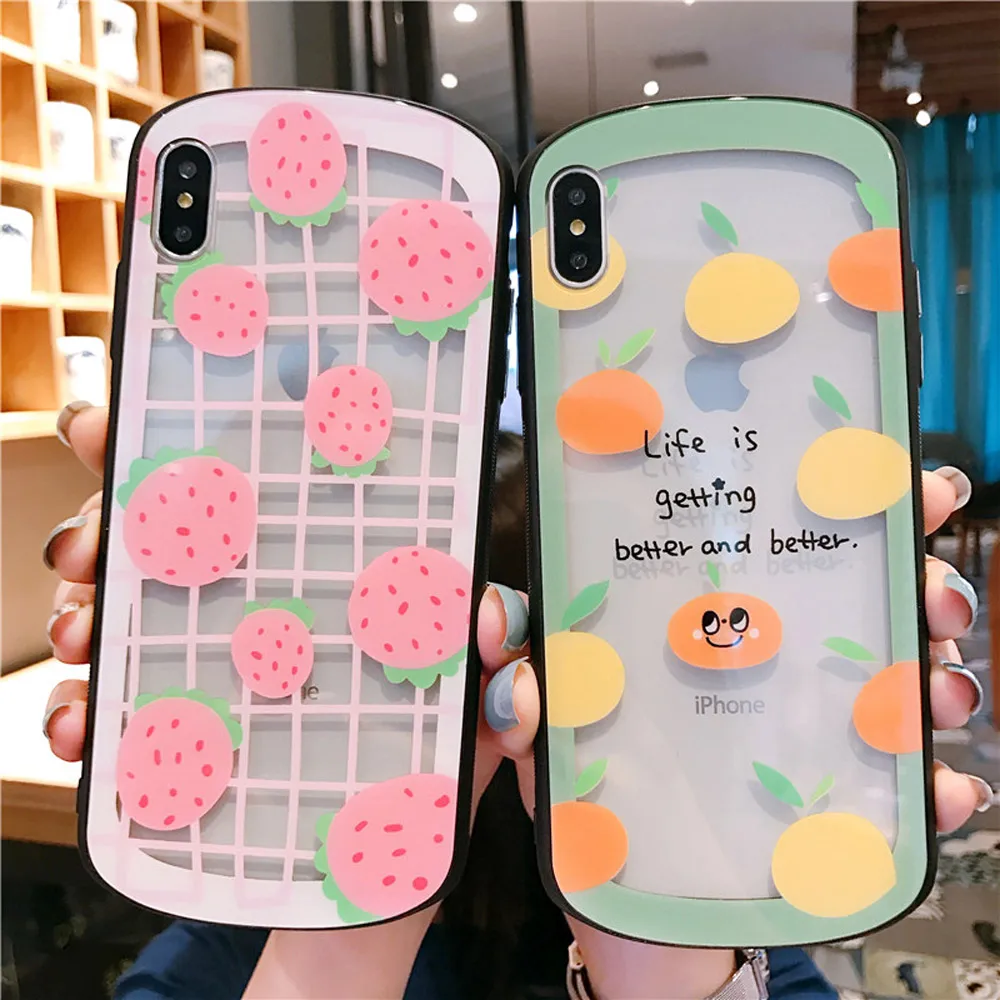 Роскошный 3D клубничный изогнутый стеклянный чехол для телефона IPhone X XS Max