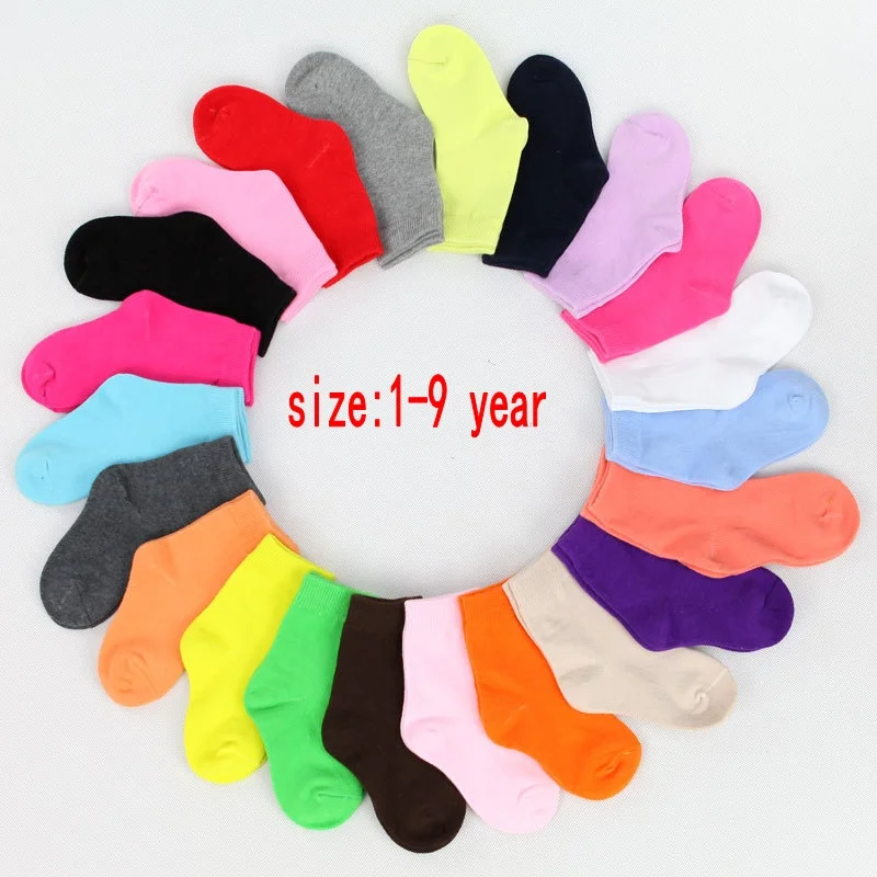 5 пар/1 партия, Детские хлопковые носки ярких цветов на весну и осень, носки для мальчиков, носки для девочек 1-9 лет, спортивные детские носки