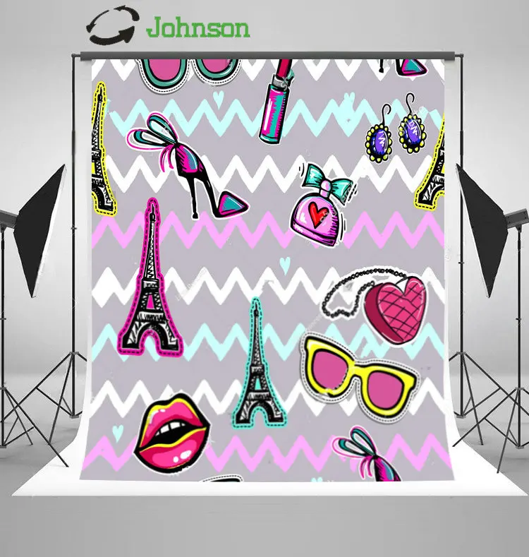 

Chevron Perfume Bottle Patch Paris Eiffel Tower Sunglasses background polyester or Vinyl cloth Computer print wall backdrop