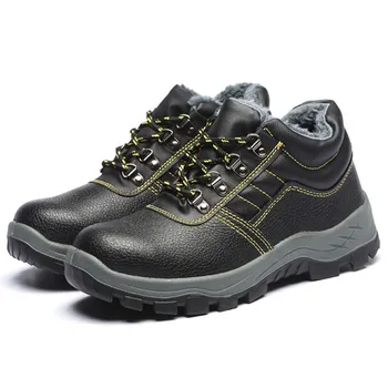 

men casual big size steel toe covers working safety warm fur shoes anti-puncture cotton sneakers winter snow ankle security boot