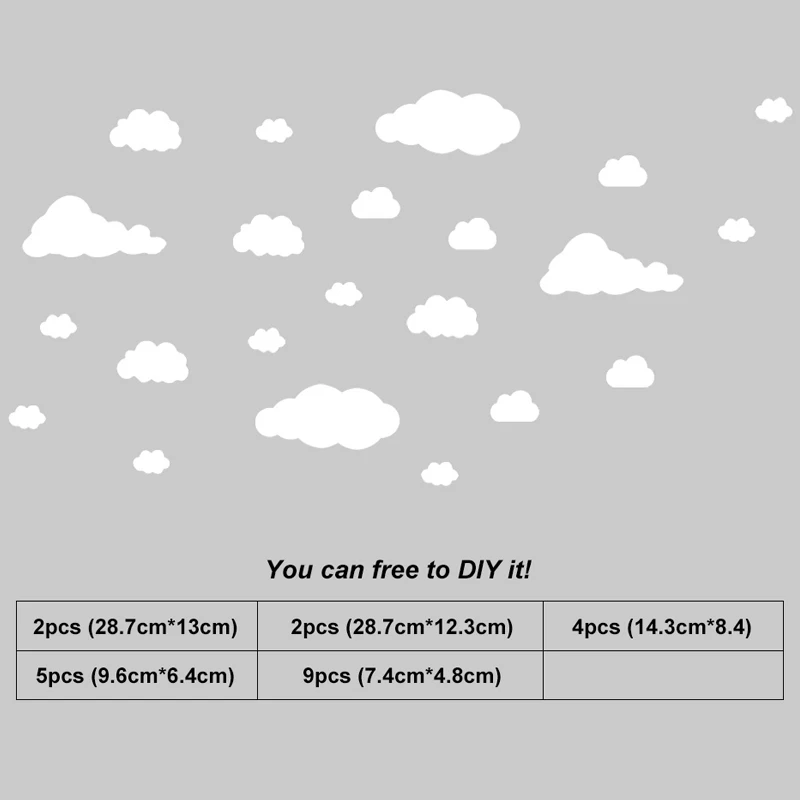 22 шт./компл. с мультипликационным рисунком «облака», наклейки на стену 5 различных больших размеров детская Виниловая наклейка для спальни декор настенные наклейки для детской комнаты