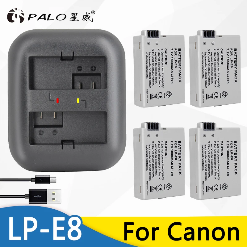 

Palo 4Pcs 1800mah Li-ion LP-E8 LPE8 LP E8 Camera Battery + LED Charger for Canon EOS 550D 600D 650D 700D X4 X5 X6i X7i T2i T3i