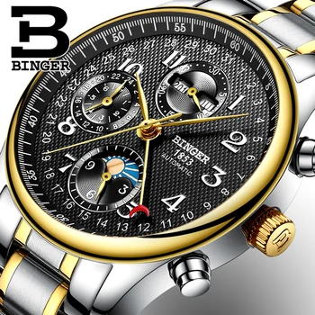 

Switzerland BINGER men's watch Luxury Brand Multi functions Moon Phase sapphire Calendar Mechanical Watches Waterproof B-603-8 4