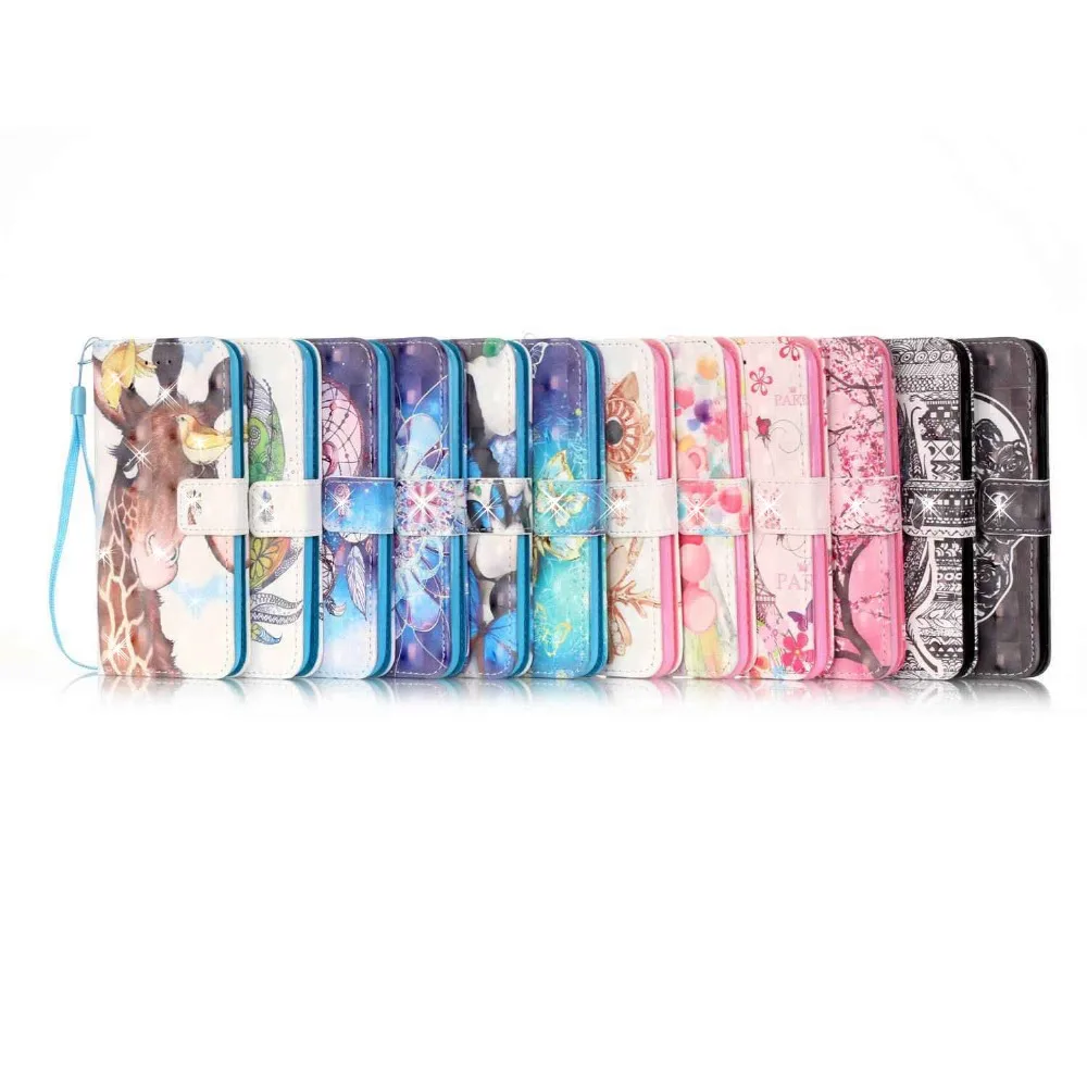 

3D Diamond Bling Butterfly Owl Bear Painted Case For Samsung Galaxy S4 S5 S6 edge Plus S7 edge Note5 Leather Wallet Cover