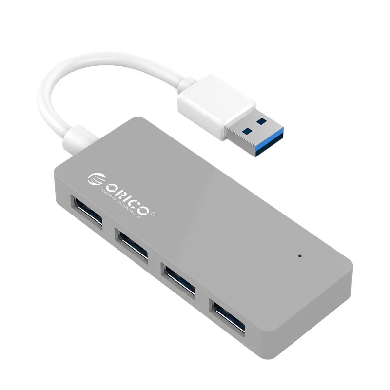 ORICO Mini 4 порта USB3.0 концентратор портативный концентратор USB сплиттер для Apple Macbook Air ноутбук ПК планшет с голубой светодиодный кабель 10 см для передачи данных - Цвет: Серый