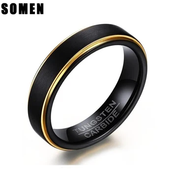 

5mm Men's Black Tungsten Carbide Ring Engagement Rings Gold Edge Design Matte Brushed Wedding Band Rings Anillos US Size 6 to 12