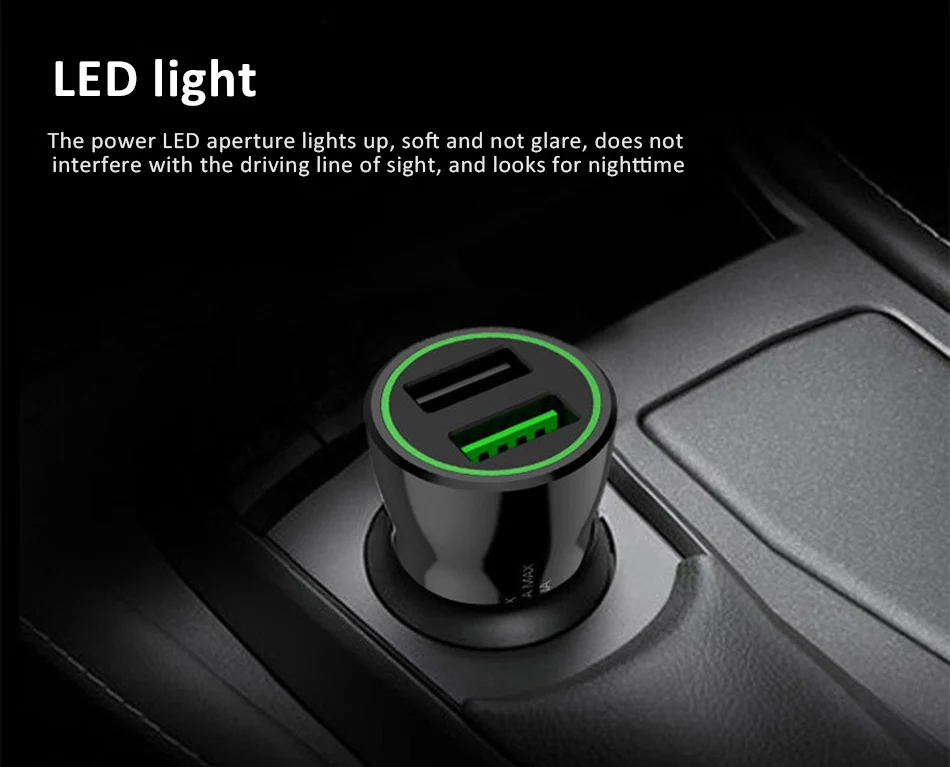 Universal Mini Double Port USB Car Charger Quick Charge 3.03.1A With LED Fast Car Mobile Phone Charger For Samsung iPhone X 7 8 (13)