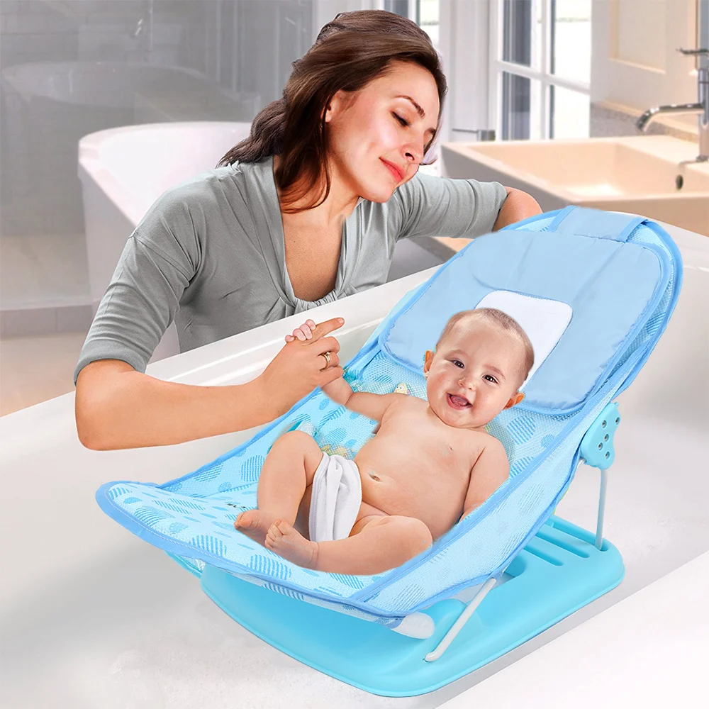 Foldable Baby Bather 15KG Load Bearing Infant Soft Polyester Mesh 3-level Height Slots