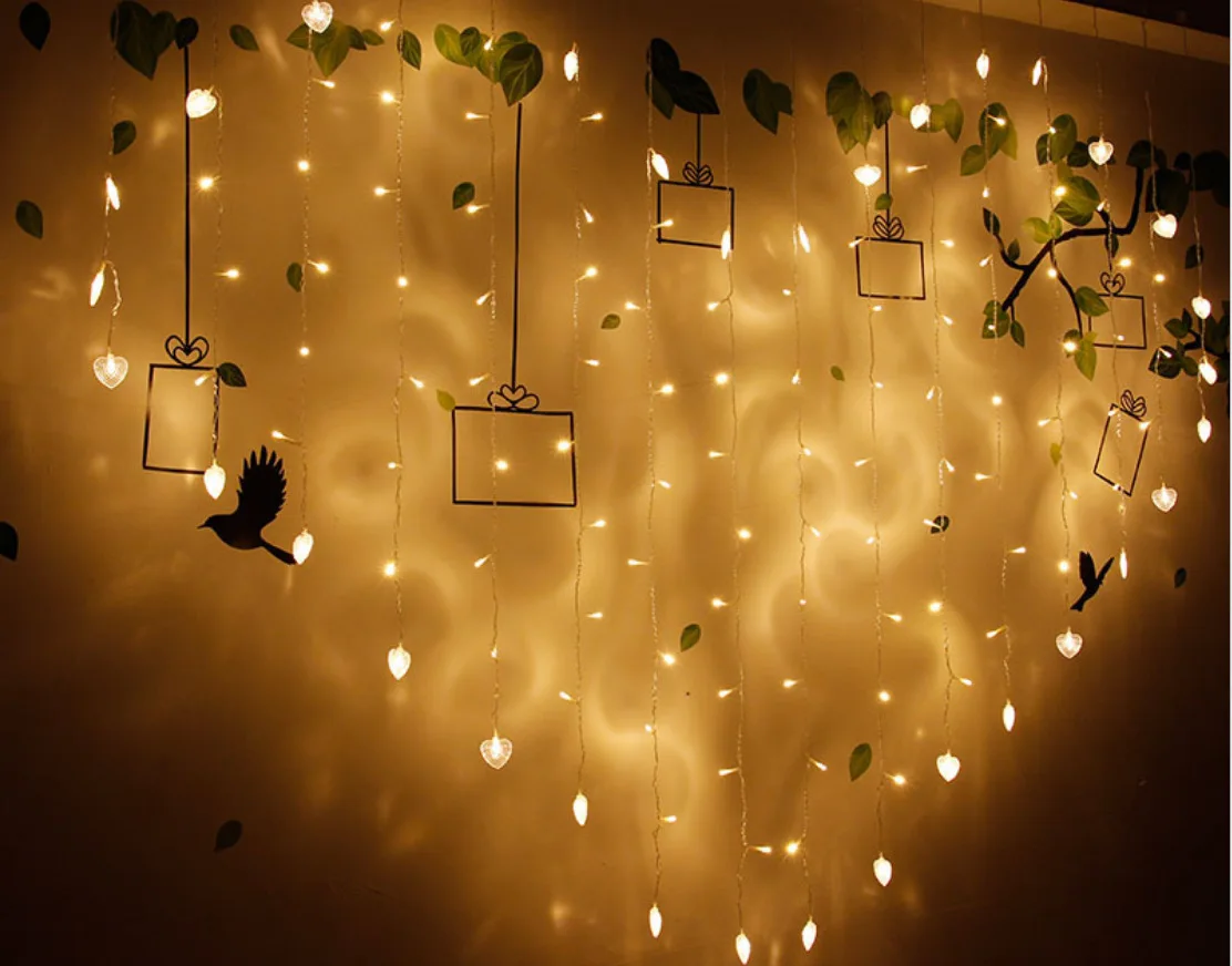 

128LED Colored Lights Heart-shaped Confession Proposal Lights String Love Curtain Lights Romantic Christmas Decorations Lights