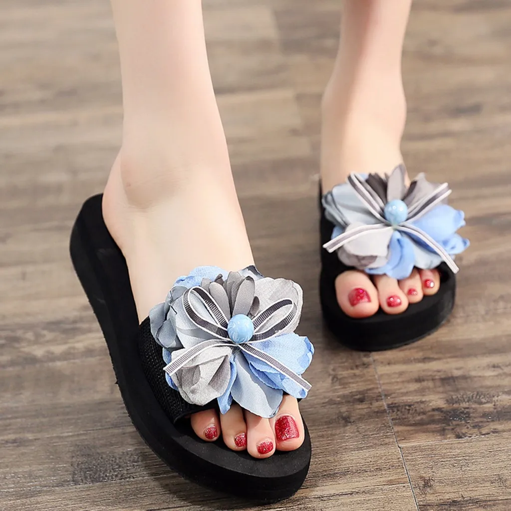 

2019 zapatos de mujer Fashion Women Slip-on Open Toe Flat With Heels Pure Color Flower Slipper Shoes klapki damskie na lato %40