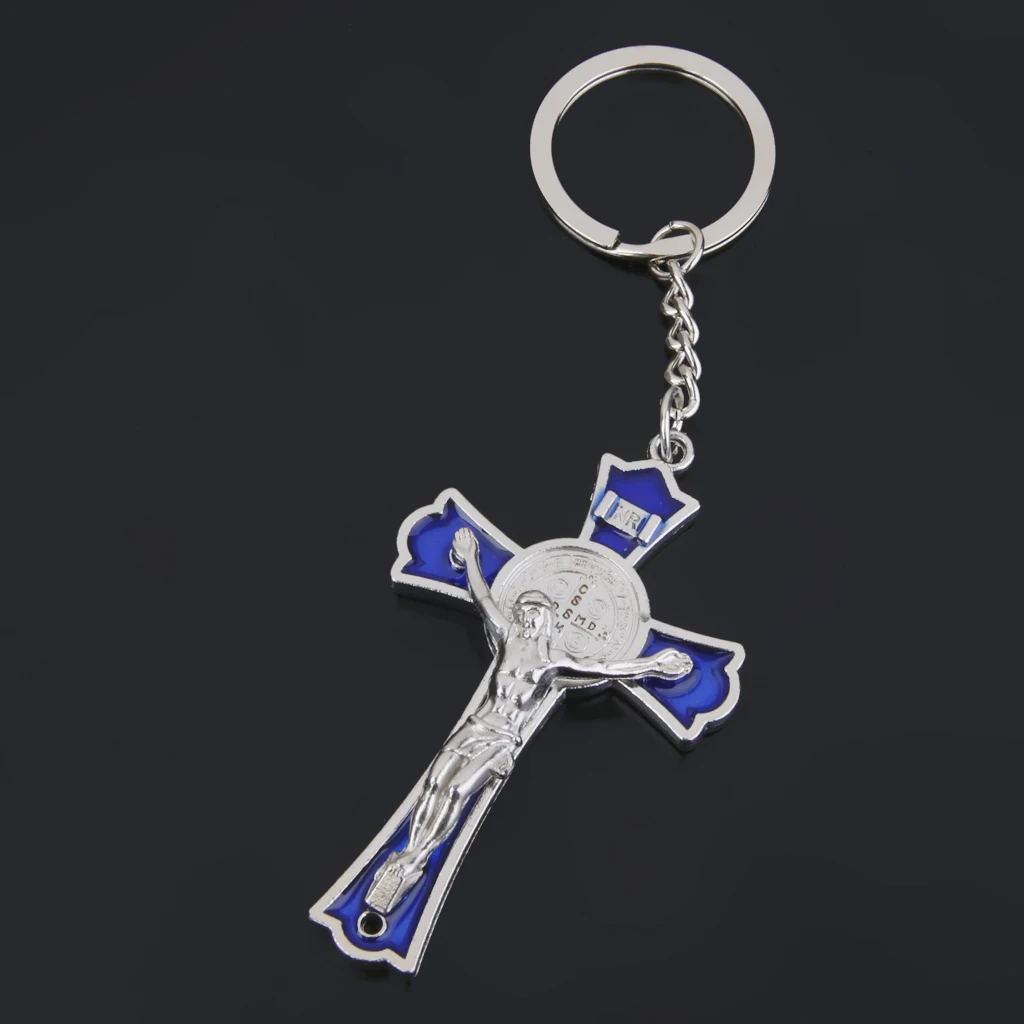 Blue Cross Crucifix Jesus Christ Keyring Holy Religious Key Ring Keychain Gift Chains Fashion Jewelry