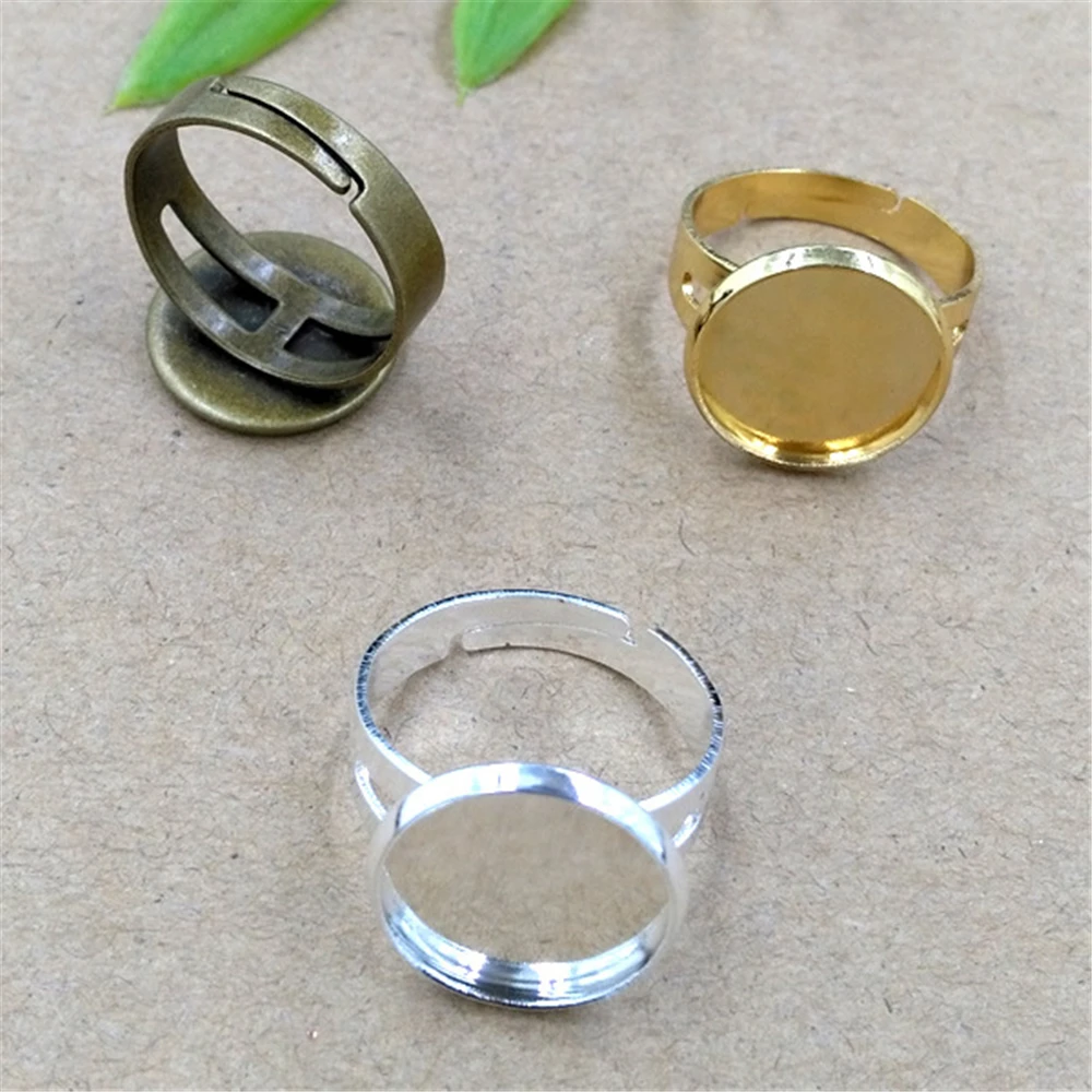 

10pcs 3Colors Classic Silver Bronze Gold Material Adjustable Simple Ring Settings Base,Fit 12mm Glass Cabochons;Ring Bezels