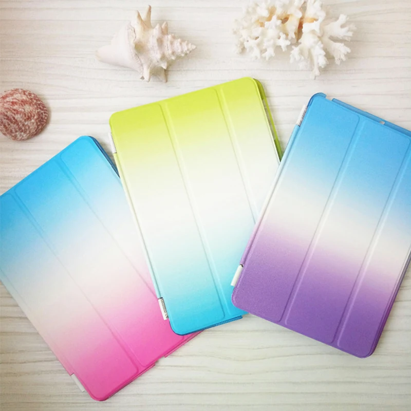 

Smart Tablet Case For iPad Mini 1 2 3 Shockproof Cases Gradient Color PU Leather Hard PC Back Cover For iPad Mini Case Stand