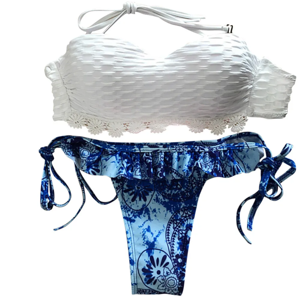 

Hot Sexy Brazilian Bikini 2017 Swimwear Women Women's Bikini Set Sexy Bra Retro Floral Swimsuit Push-up Swimwear White