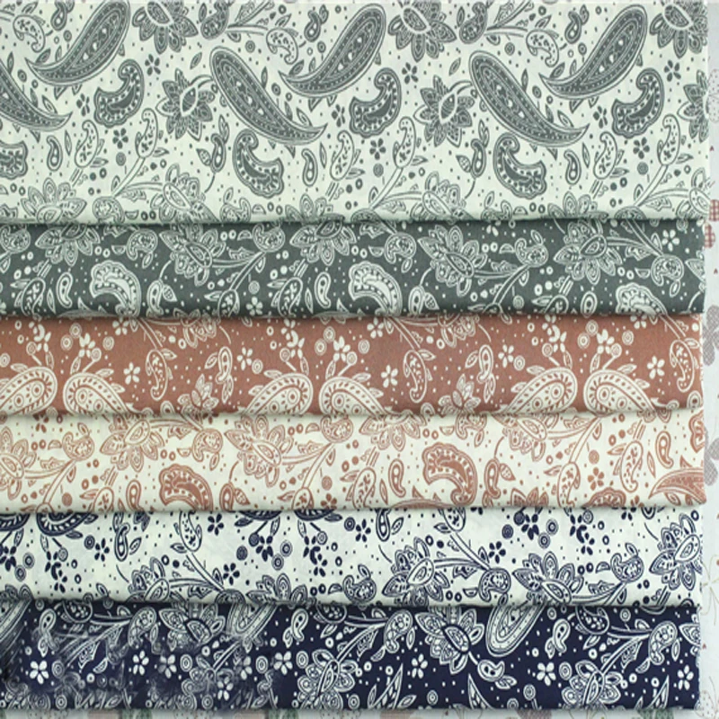 Pretty 50x145cm 6 Design Traditional Lucky Ruyi Leaf Printed Cotton Poplin Fabric for quilting