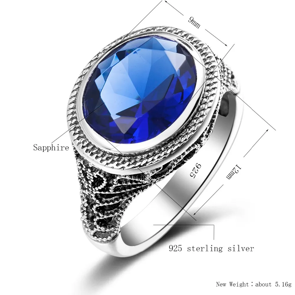 Large Size Retro Wedding Rings Hollow Out For Women Men 925 Silver Created Sapphire Ring Brand Luxury Jewelry Wholesale