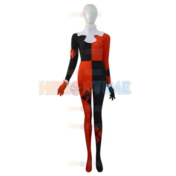 

High Quality Super Villain Harley Quinn Adult /Children Womens Costumes Halloween Lady Cosplay Costume Spandex Lycra Zentai Suit