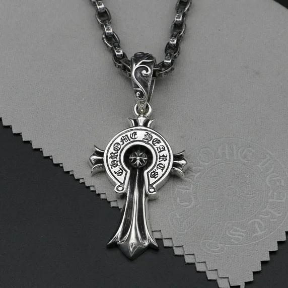 

Large Cross Circle Pendant S925 Sterling Silver Trend Men Jewelry Thai Silver Tombstone Necklace