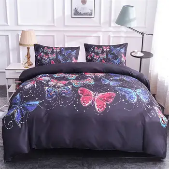 

ZEIMON Colorful Butterfly Bedding Set Animals Printed Duvet Cover Set Black Bedclothes Home Textiles 3Pcs Luxury Bedroom Decor