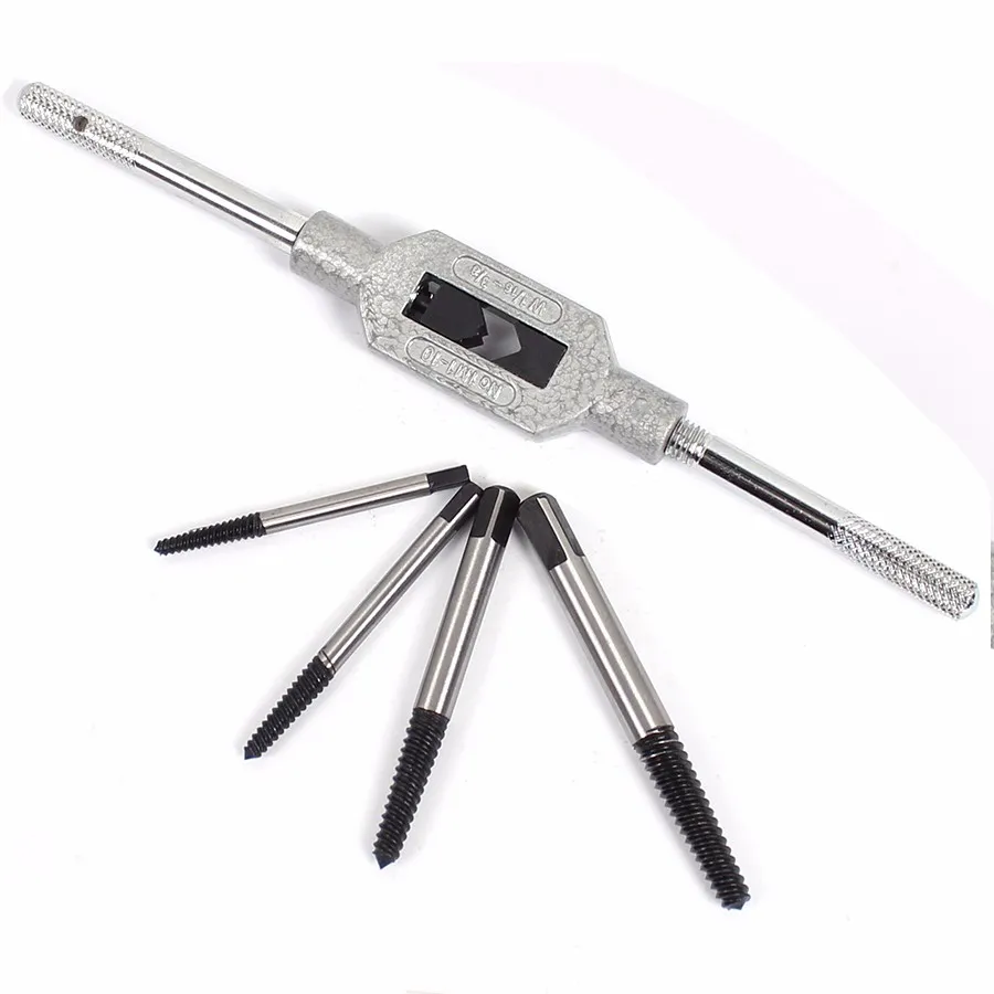 5PCS Cr Mo Screw Extractor Broken Bolt Remover Drill Guide Bits Set With Holder Frame Tools