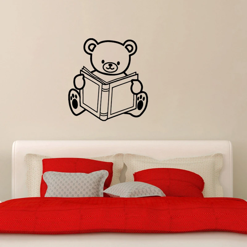Милый медведь книга кабинет мультяшный винил наклейки на стену для детей Детская комната Домашний декор настенная стенографическая наклейка украшение дома