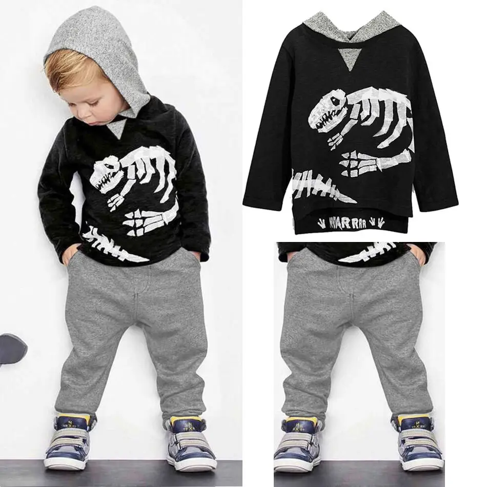 Ropa de bebé niños niño chico de manga larga dinosaurio Sudadera con capucha Top pantalones ropa deportiva traje 2 uds chico s de ropa|set de ropa| AliExpress