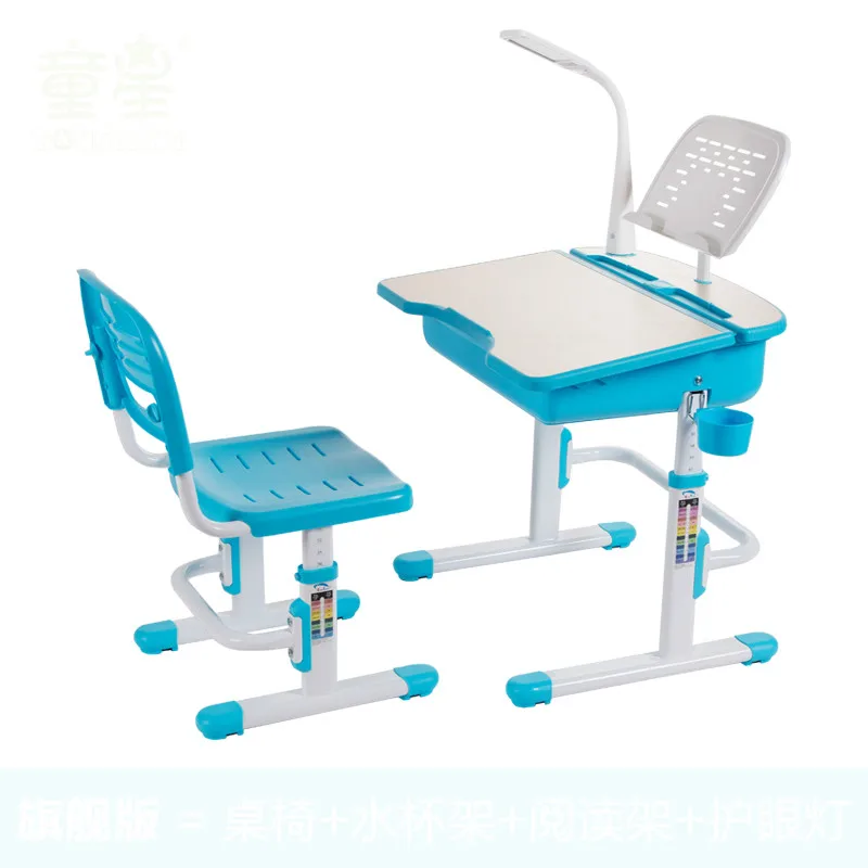 Регулируемый рост защита видение коррекция сидения осанки дети стол для учебы и стул набор письменный стол - Цвет: blue3