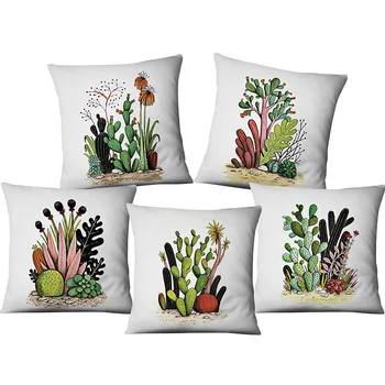 

Cactus Flower Plant Printing Green Cushion Cover for Sofa Chair Linen Throw Pillows Case Living Room Decoration Farmhouse Decor
