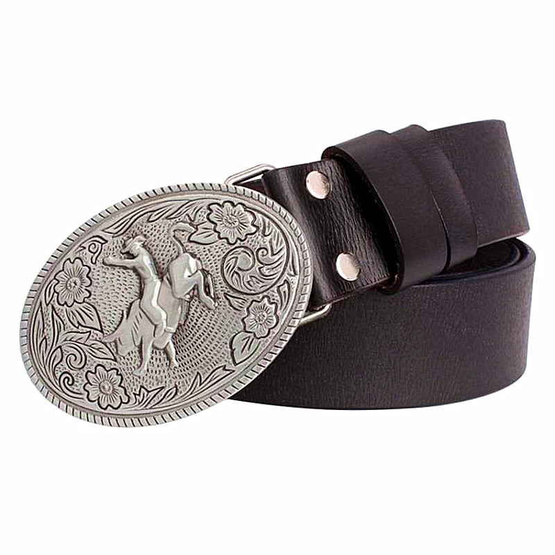 

2018 Fashion cowskin leather belt men cowboy Bull riding metal buckle belt Western cowboy Genuine Leather belt