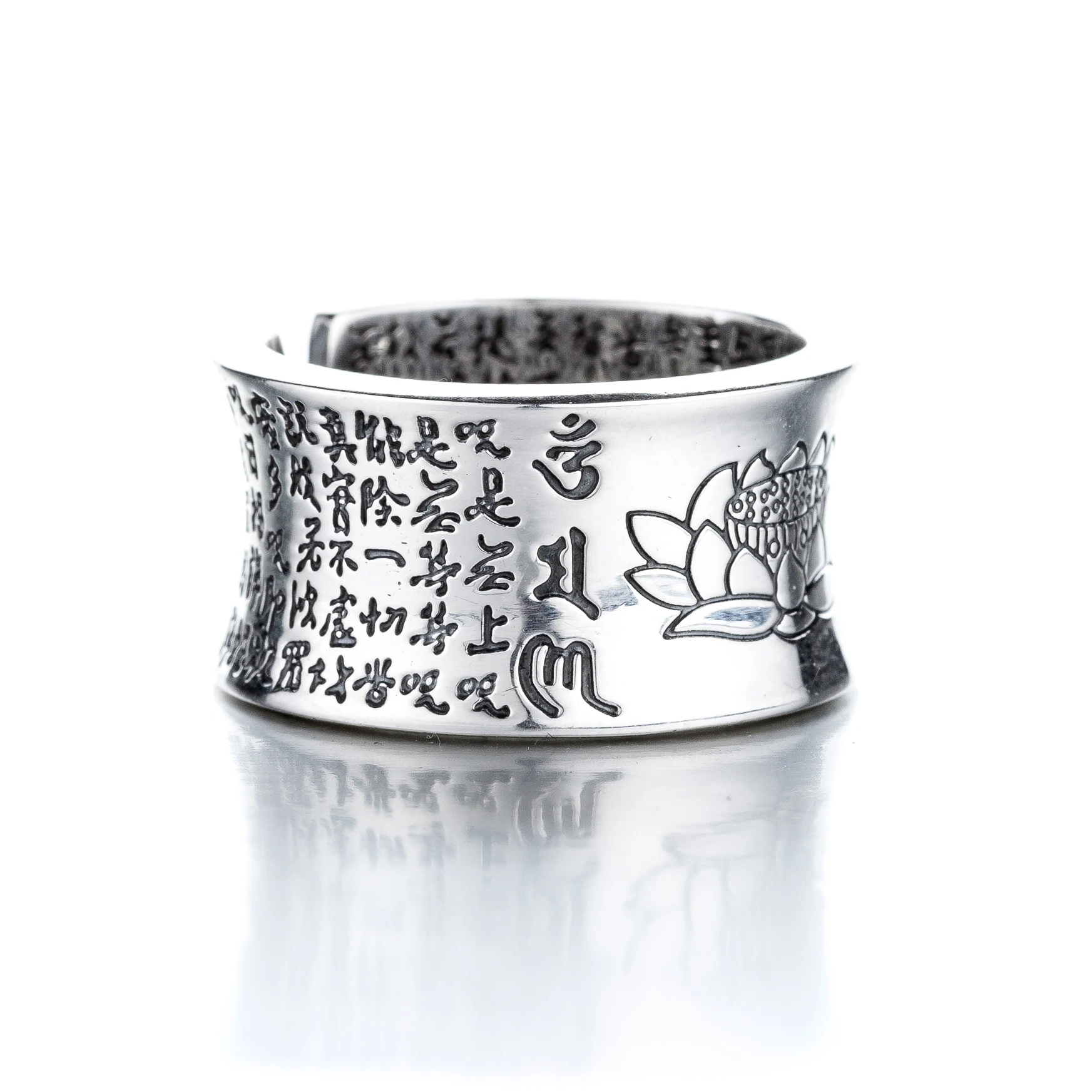 Твердые стерлингового серебра кольца с лотосом сердце Сутра тиснение Пара Любовь ювелирные изделия