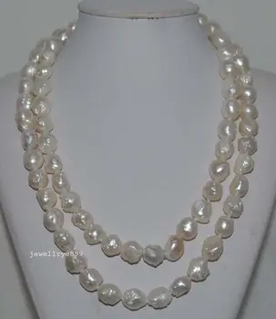 

Natural Rare white 10*12mm Baroque waxberry Pearl Necklace 48"