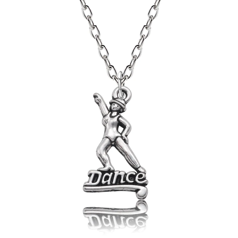 Punk Vintage Dance Girl Pendant Necklace Women Hip Hop Dancer Silver Link Chain Figure Jewelry