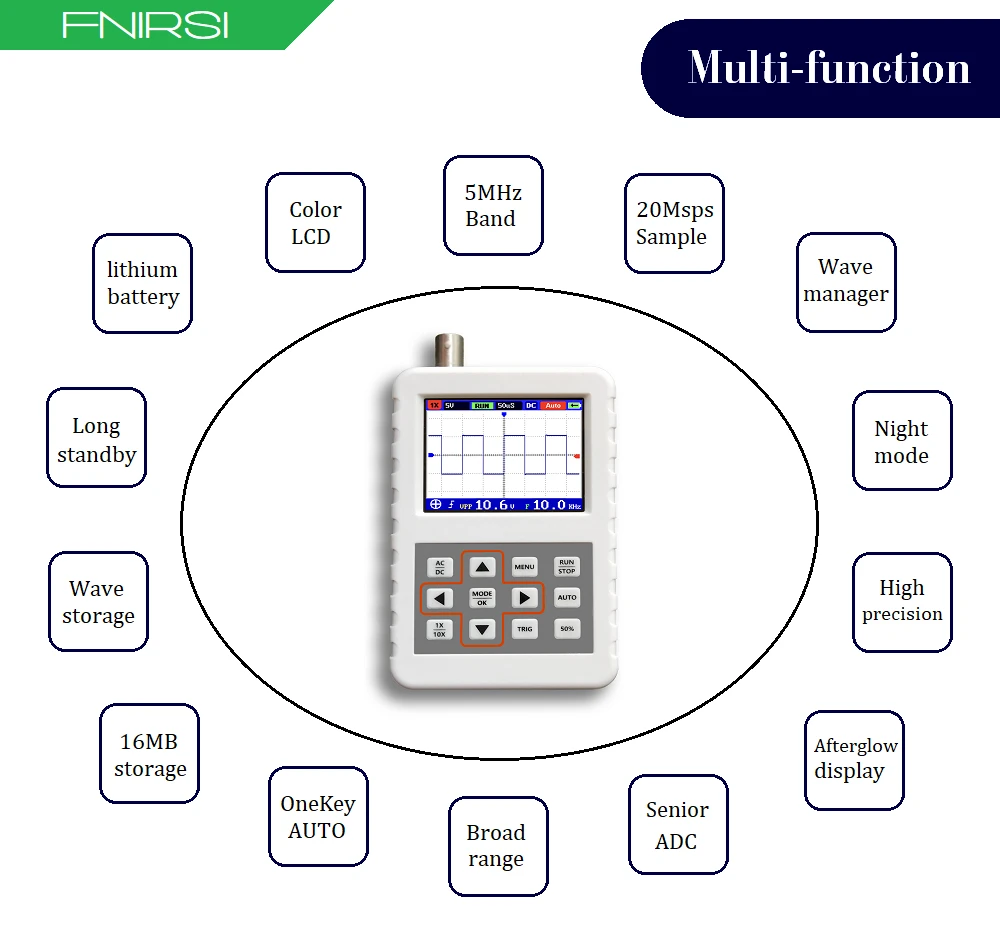 DSO FNIRSI PRO Портативный мини цифровой осциллограф 5 м пропускная способность 20MSps частота дискретизации с P6020 BNC стандартный зонд