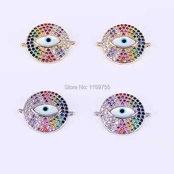 

Fashion 10Pcs Micro Pave CZ Zirconia Round Connector Beads, Shell Eye Charm Jewelry Links, Findings