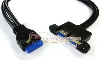 

CY Dual Port USB 3.0 Female Screw Mount to Motherboard 20pin Header Cable 50cm w O Bracket