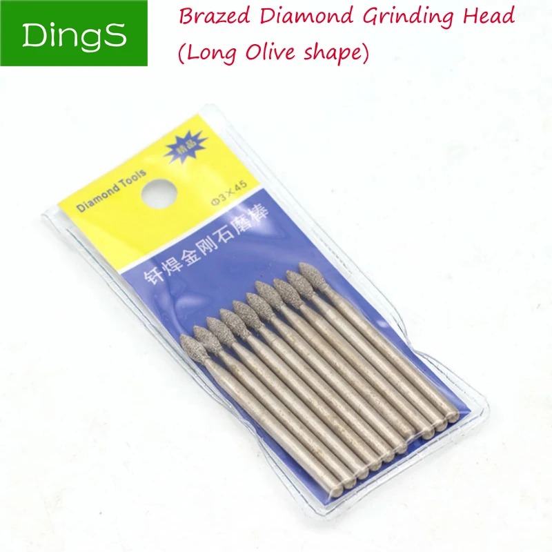 

5pcs 3mm Shank Brazed Diamond Grinding Head Long Olive Shape Burrs Carving Peeling Bits For Metal Jade Glass Stone Ceramic Mill