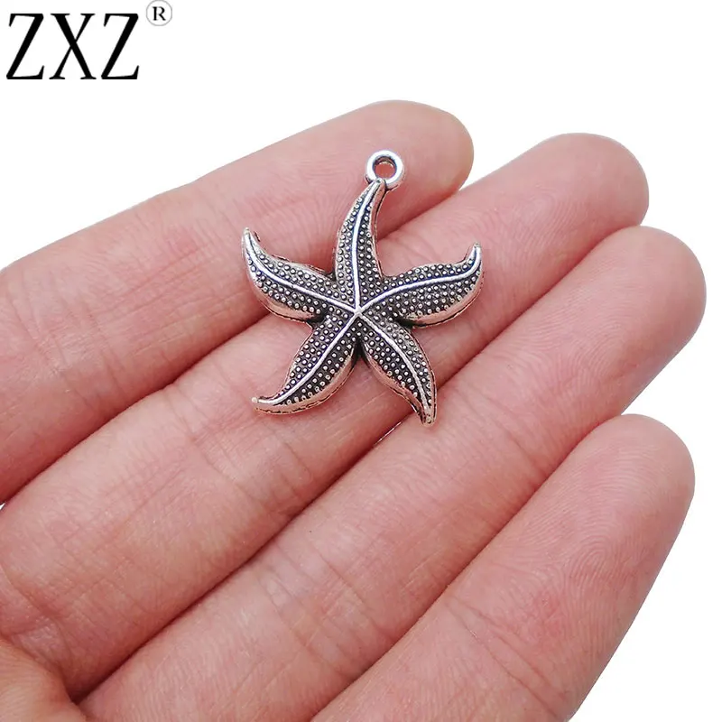 

ZXZ 10pcs Antique Silver Starfish Sea Star Charms Pendants for Necklace Bracelet Jewelry Making Findings 26x23mm