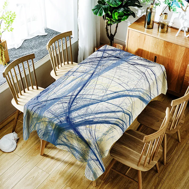 

Simple Retro Lines Tablecloth Creative Colorful Views Polyester Comfortable Waterproof Table Cloth Cover for Children