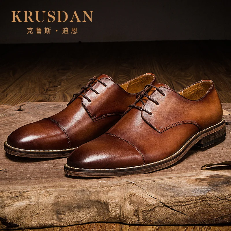 

2019 Summer Men's Shoes Men's Business Suits with Leather Round Scalp Shoes Retro First Layer Leather Men's Shoes