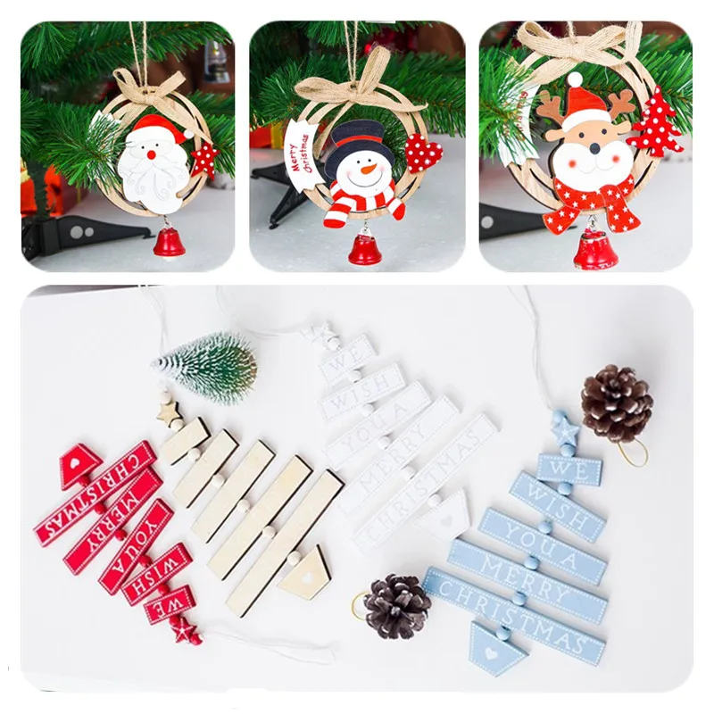 

New Natural Wooden DIY Christmas Tree Bells Hanging Ornaments Pendant Gift Tree Snowflake Christmas Decoration 2019 Bb