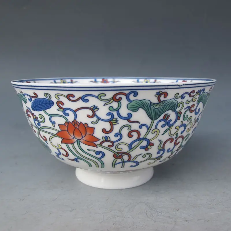 

China Old Colorful porcelain Hand Painted Lotus Bowl Qing Dynasty Qianlong Mark
