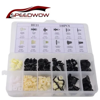 

SPEEDWOW 146 pcs/set Plastic Decorative Buckle Clips Bumper Piercing Nail Nylon Door Plate Screw Clamps HE11 For Honda