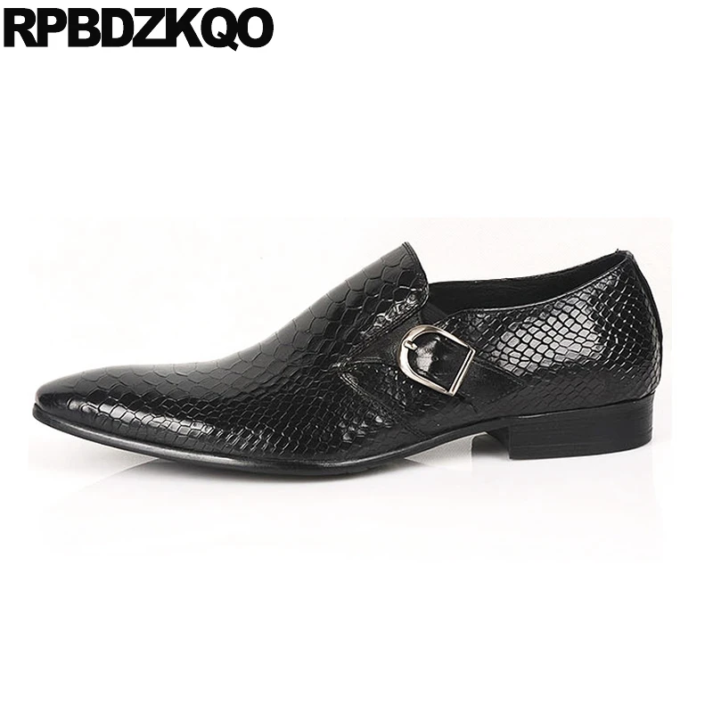 

Pointed Toe Men Black Dress Large Size Snakeskin Snake Brand Alligator Prom Custom Handmade Shoes Monk Strap Crocodile Skin