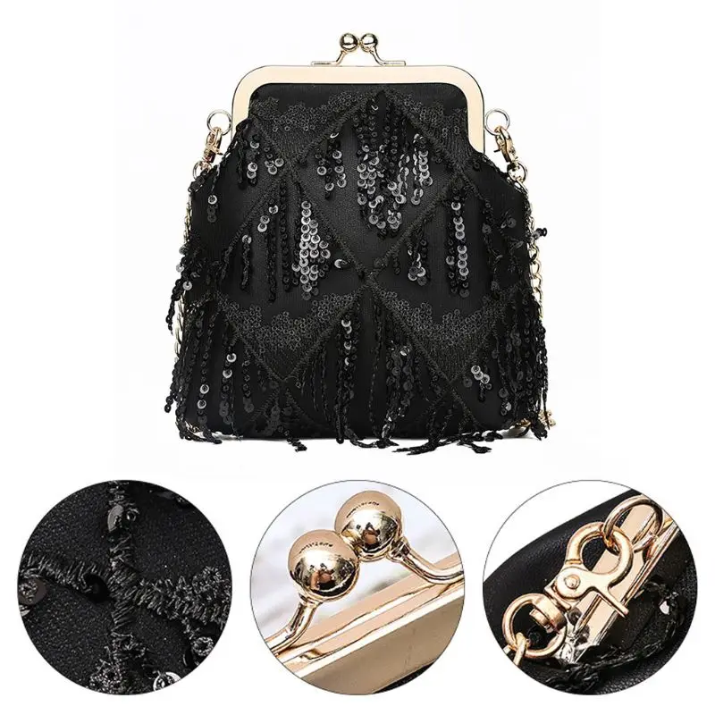 Luxury Handbags Women Bags Designer Fashion Women Vintage Handbag Small Sequins Kiss Lock Messenger Shoulder Crossbody Bag