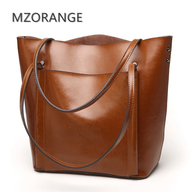 

MZORANGE Genuine Leather Women Handbag Famous Brand Lady Casual Tote Big Capacity Fashion Shouder Bag Vintage Cowhide Bag 2018