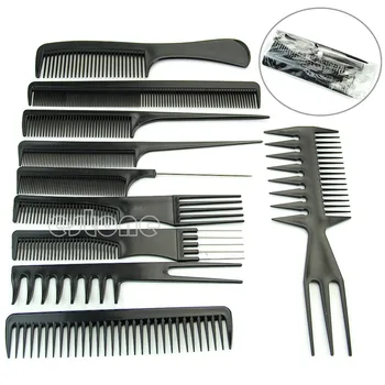 

U119 10Pcs Black Pro Salon Hair Styling Hairdressing Plastic Barbers Brush Combs Set