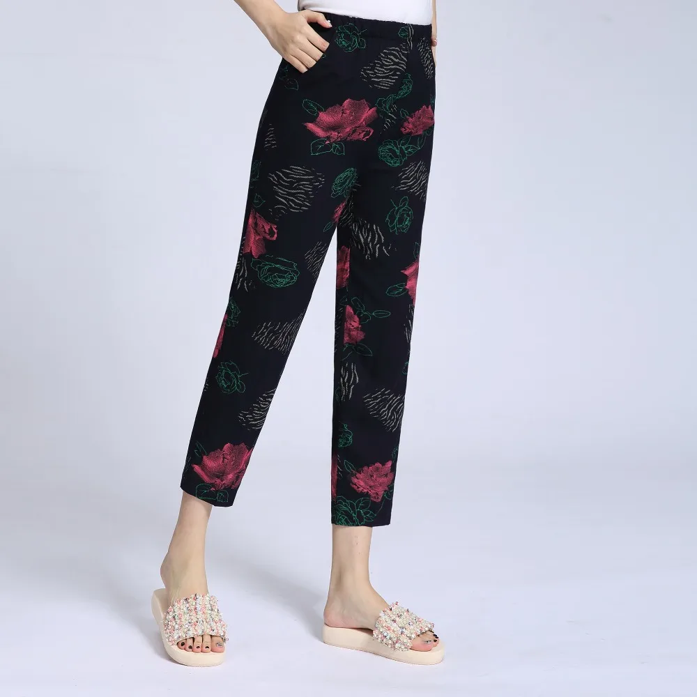Woman Summer Cropped Pant Oriental Floral Pattern Print Cotton Crop Trouser Female Casual Elastic Band Waist Pantalones Mujer XL Woman Summer Cropped Pant Oriental Floral Pattern Print Cotton Crop Trouser Female Casual Elastic Band Waist Pantalones Mujer XL